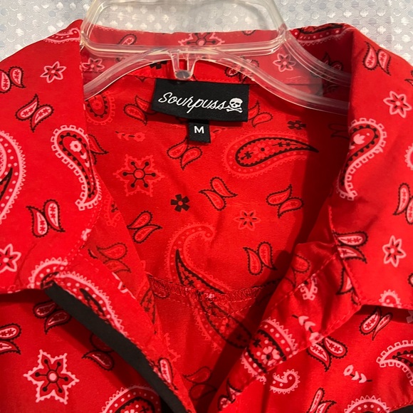 Sourpuss Clothing Red Bandana Western Paisley Top Medium Rockabilly - Picture 3 of 5